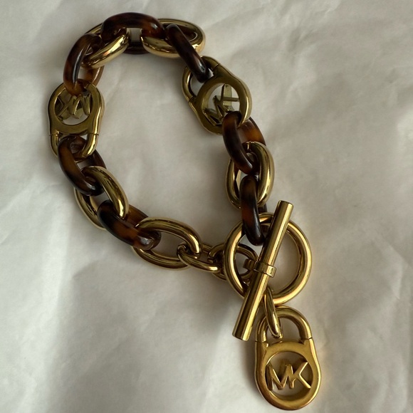 Michael Kors Gold and Brown Chain Bracelet Animal Print - Picture 2 of 5
